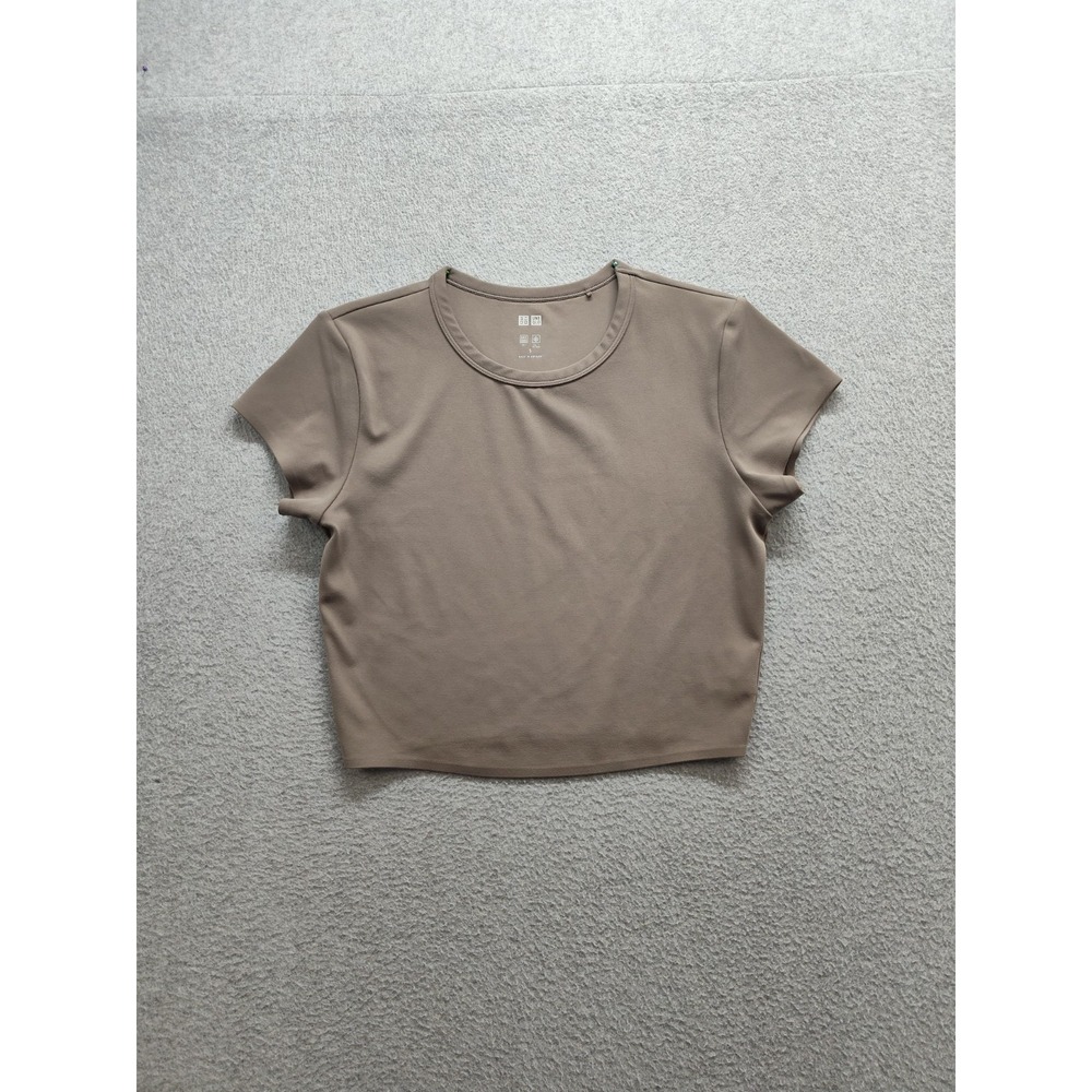 Uniqlo Women Athletic T Shirt S Brown Cropped Stretch Moisture Wicking Quick Dry